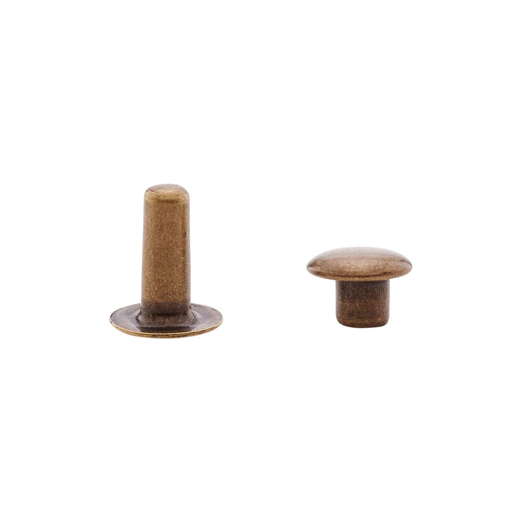 9mm Antique Brass, Single Cap Jiffy Rivets, Solid Brass-100ct