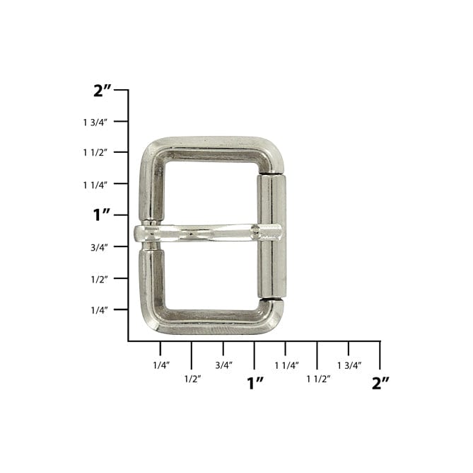 Ohio Travel Bag Buckles 1 1/8" Nickel, Beveled Heel Bar Roller Buckle, Zinc Alloy, #C-1984-NIC C-1984-NIC