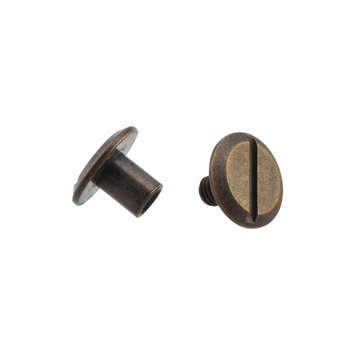 Ohio Travel Bag Fasteners 1/4" Antique Brass, Flat Top Chicago Screw, Solid Brass, #P-2334-ANTB P-2334-ANTB