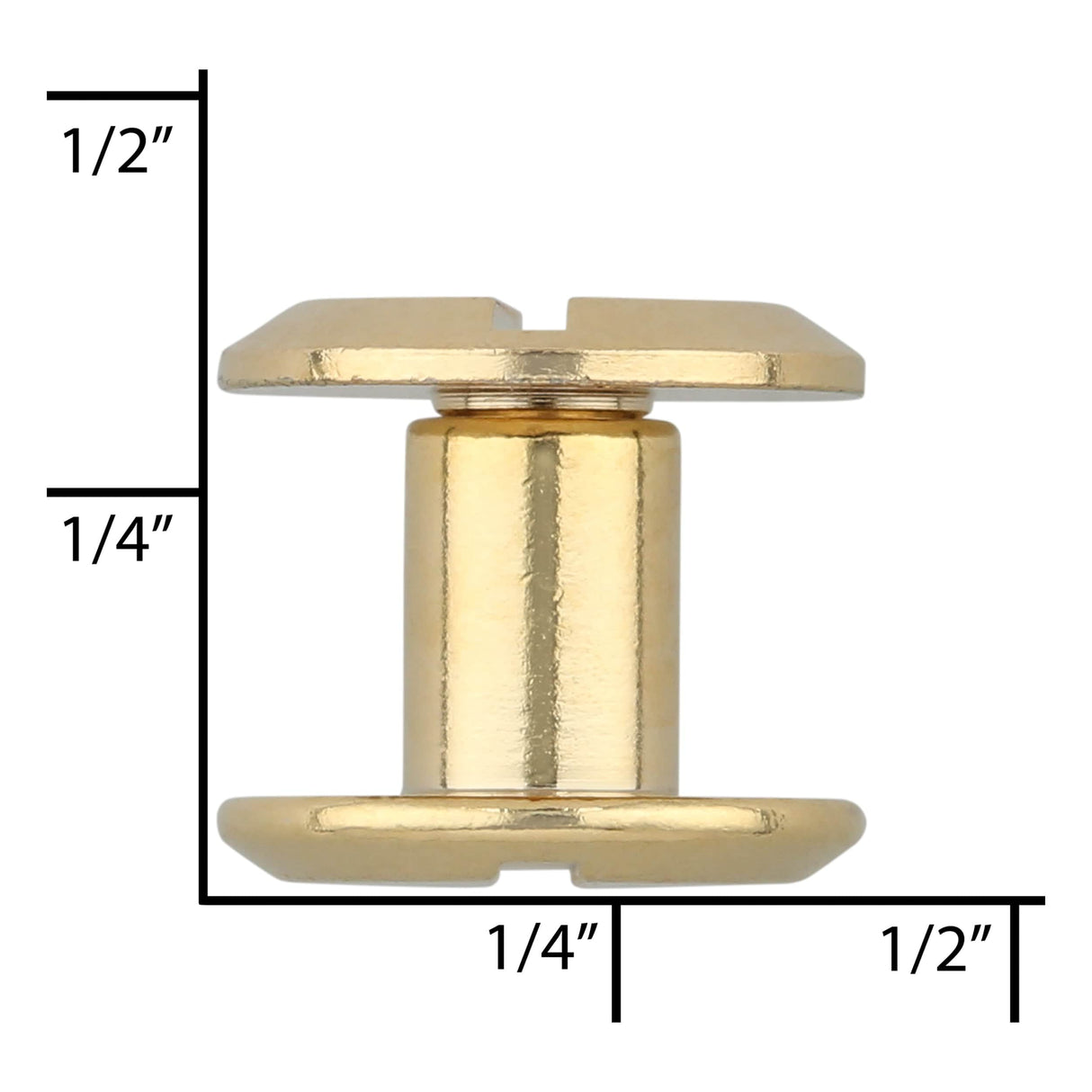 Ohio Travel Bag Fasteners 1/4" Shiny Gold, Flat Top Chicago Screw, Solid Brass, #P-2334-GOLD P-2334-GOLD
