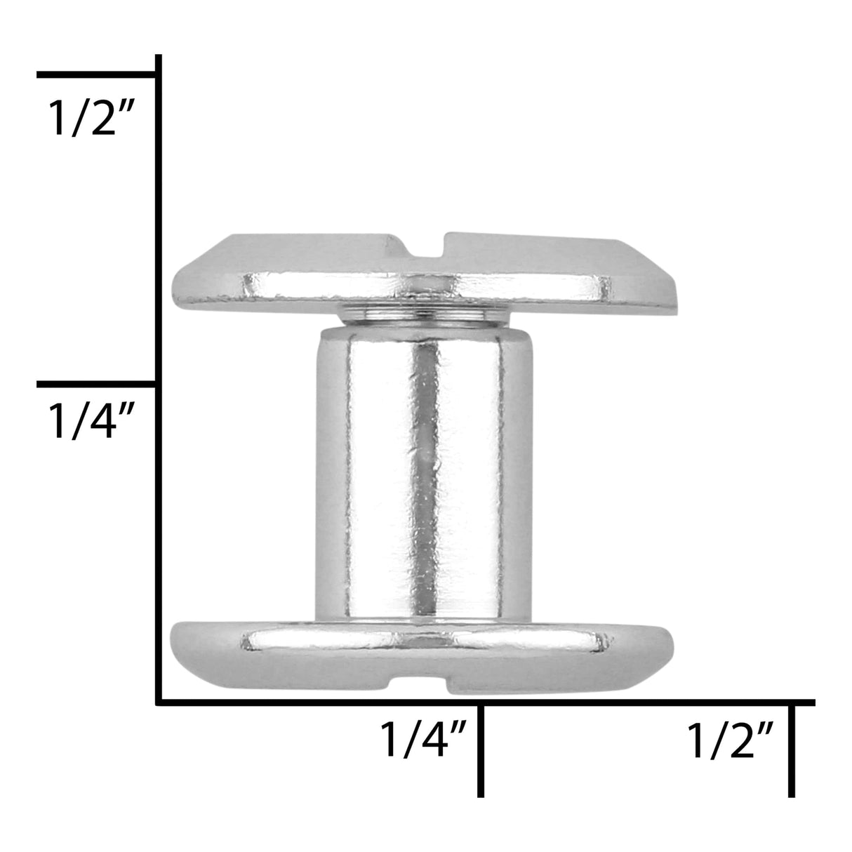 Ohio Travel Bag Fasteners 1/4" Shiny Nickel, Flat Top Chicago Screw, Solid Brass, #P-2334-NIC P-2334-NIC