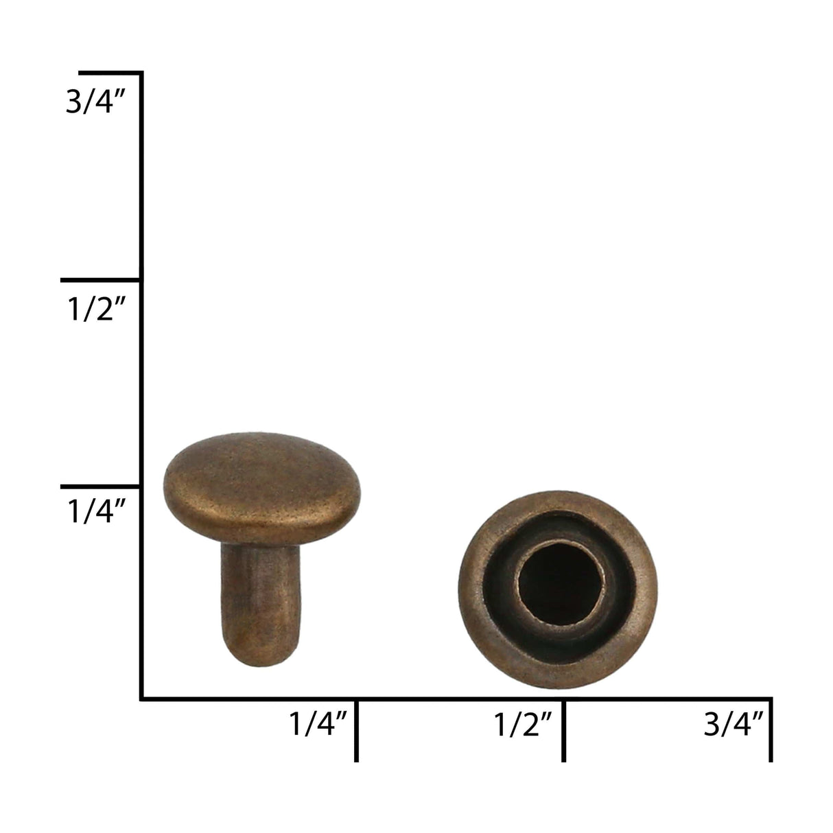 Ohio Travel Bag Fasteners 6mm Antique Brass, Double Capped Rivet, Steel, #A-337-ANTB A-337-ANTB