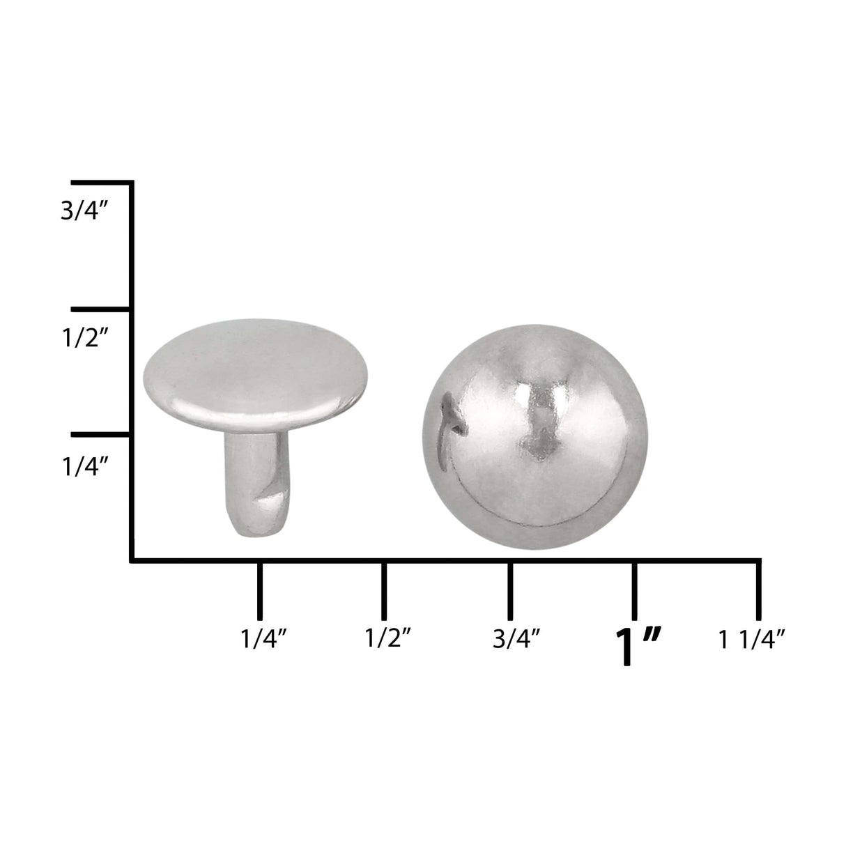 Ohio Travel Bag Fasteners 9mm Nickel, Double Cap Domed Rivet, Steel - 12 pk, #A-409-NP A-409-NP