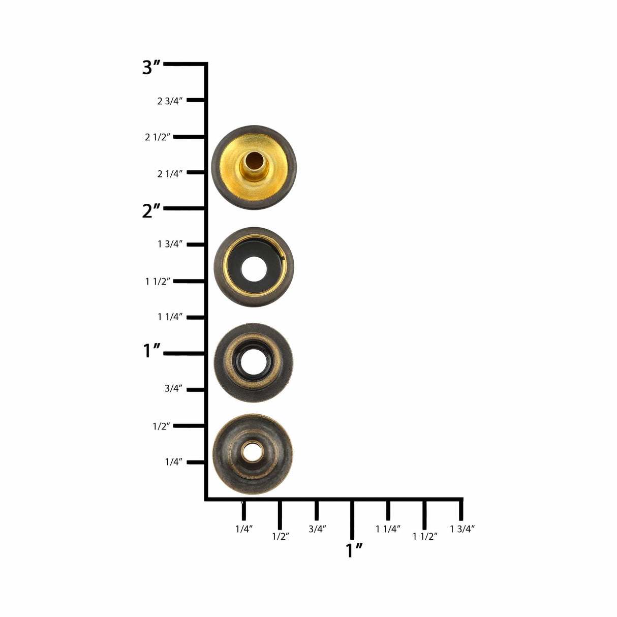 Ohio Travel Bag Fasteners Ligne 24 Snap Set Solid Brass Antique(Pack of 10 Sets Complete), #WF-036-ANTB WF-036-ANTB