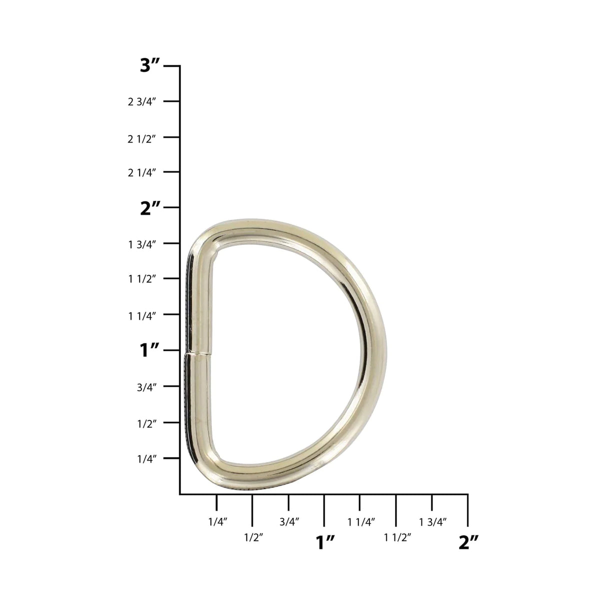1 1/2" Nickel, Welded D Ring Tall Profile, Steel