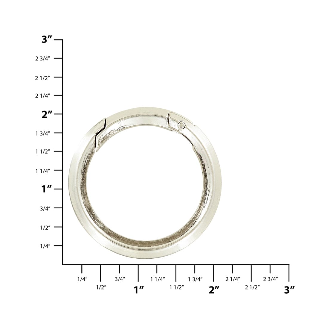 Ohio Travel Bag Rings & Slides 1 1/2" Shiny Nickel, Beveled Round Ring with Spring Gate, Zinc Alloy, #P-2883-NIC P-2883-NIC