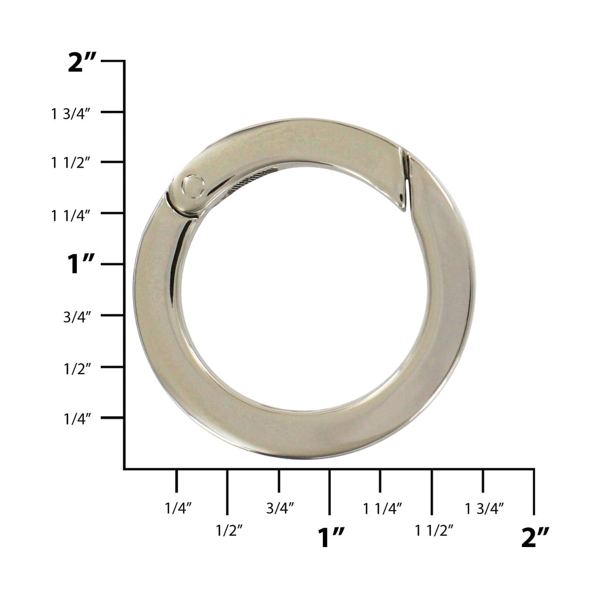 Ohio Travel Bag Rings & Slides 1 1/4" Shiny Nickel, Flat Spring Gate Ring, Zinc Alloy, #P-2768-NIC P-2768-NIC