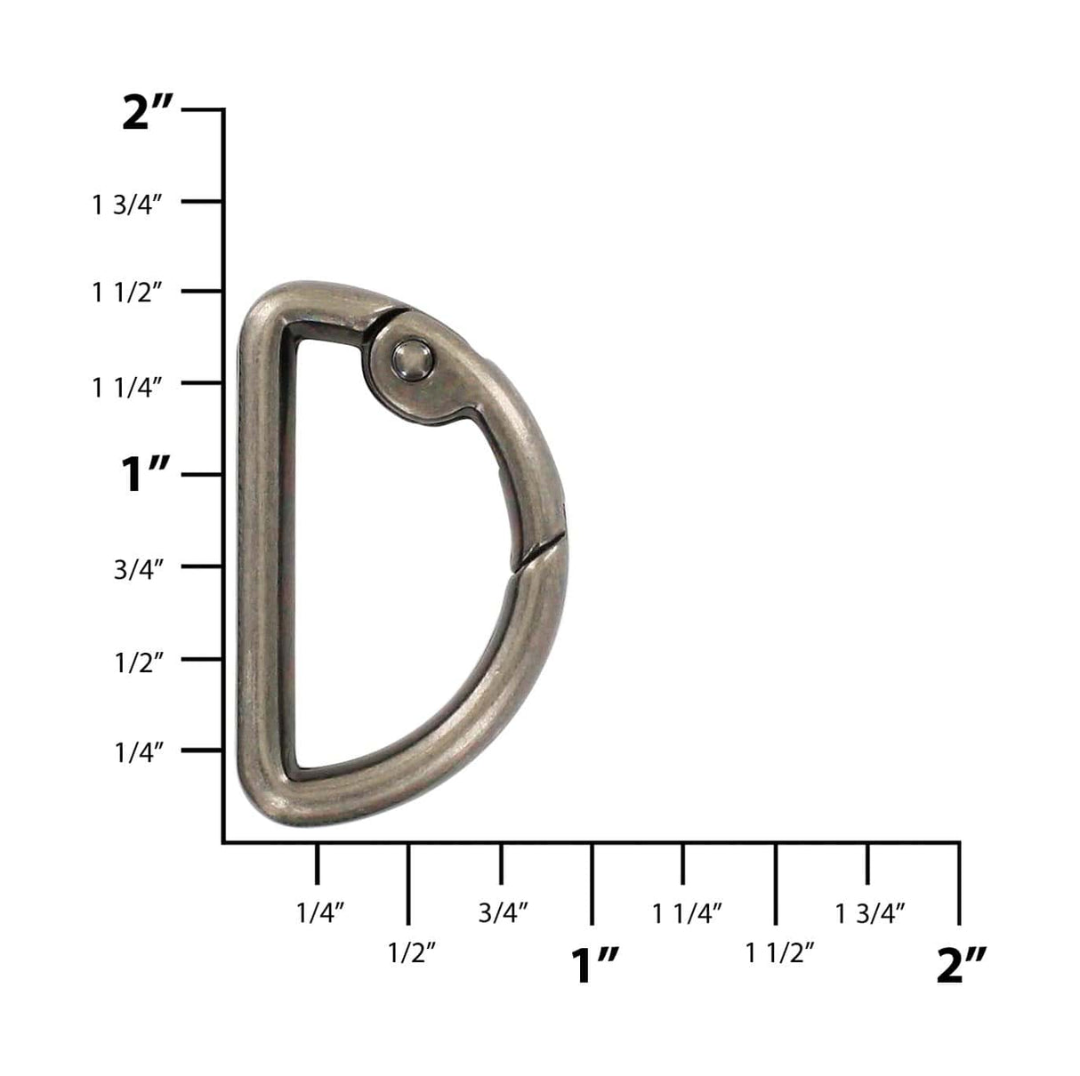 Ohio Travel Bag Rings & Slides 1 1/8" Antique Silver, Spring Gate D Ring, Zinc Alloy, #P-2811-ANTS P-2811-ANTS