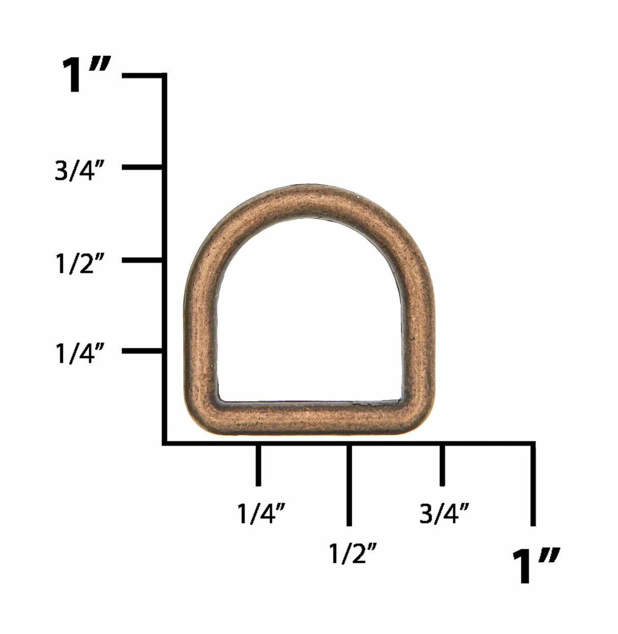 Ohio Travel Bag Rings & Slides 1/2" Antique Brass, Cast D-Ring, Zinc Alloy, #D-301-ANTB D-301-ANTB