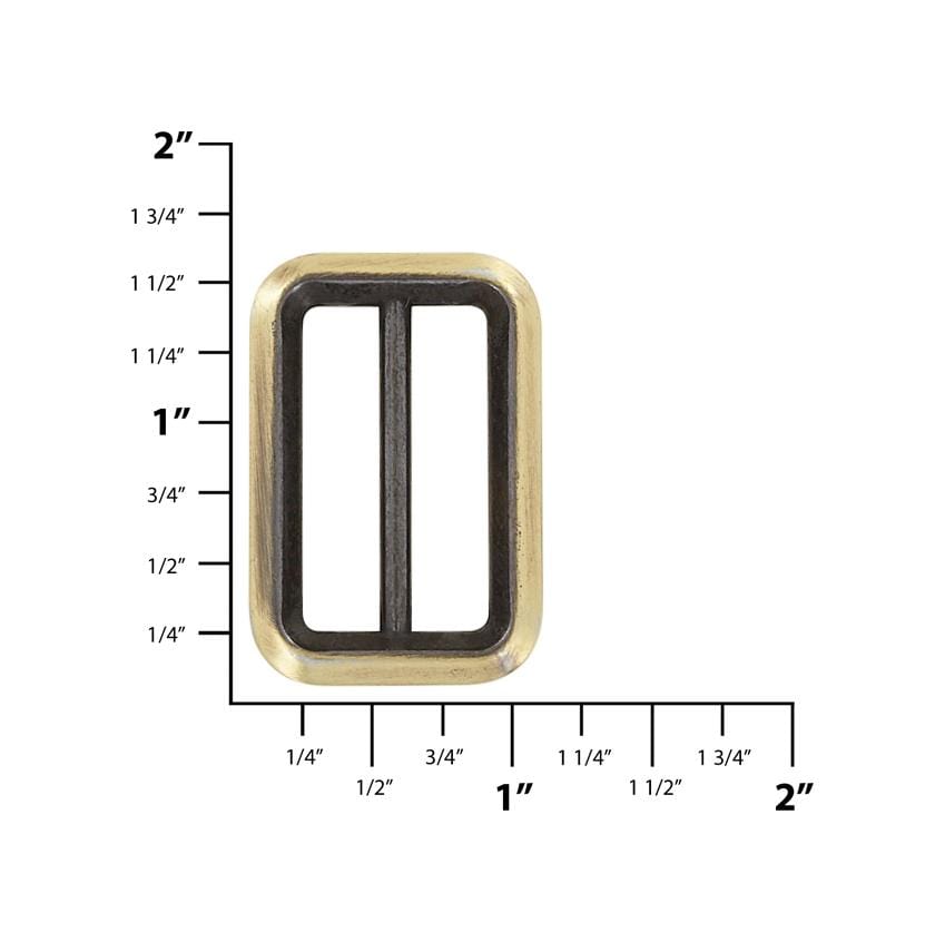 Ohio Travel Bag Rings & Slides 1 3/16" Antique Brass, Cast Beveled Double Loop, Zinc Alloy, #P-2895-ANTB P-2895-ANTB