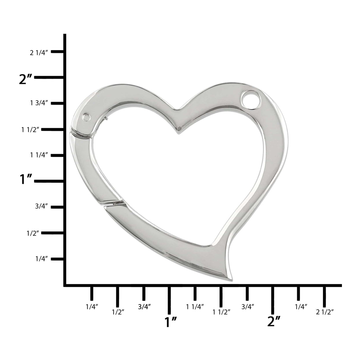 Ohio Travel Bag Rings & Slides 1 3/4" Shiny Nickel, Heart Shape Ring with Spring Gate, Zinc Alloy, #P-2824-NIC P-2824-NIC