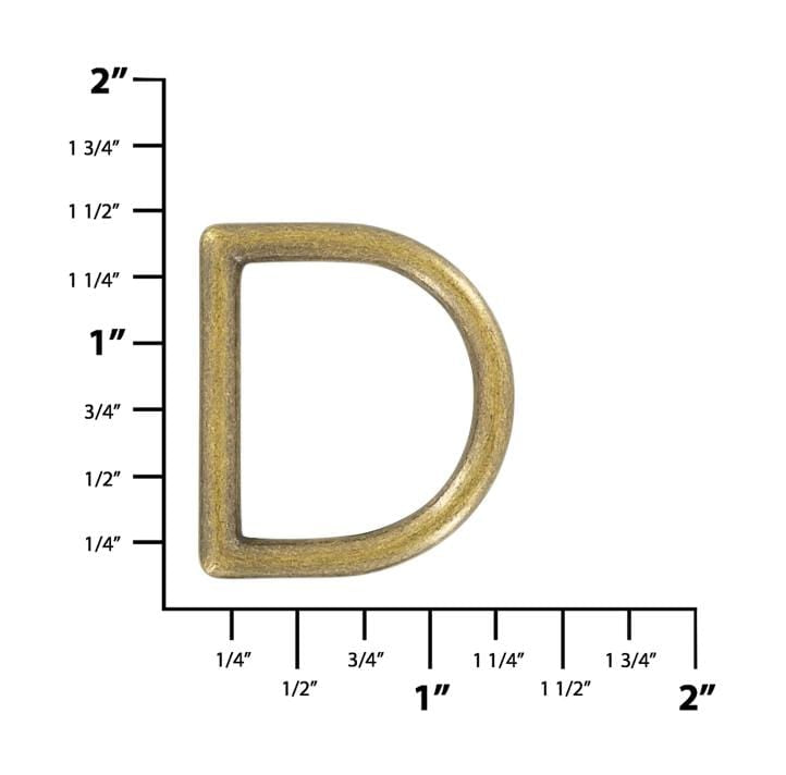 Ohio Travel Bag Rings & Slides 1" Anitque Brass, Cast D Ring, Zinc Alloy, #P-2075-ANTB P-2075-ANTB
