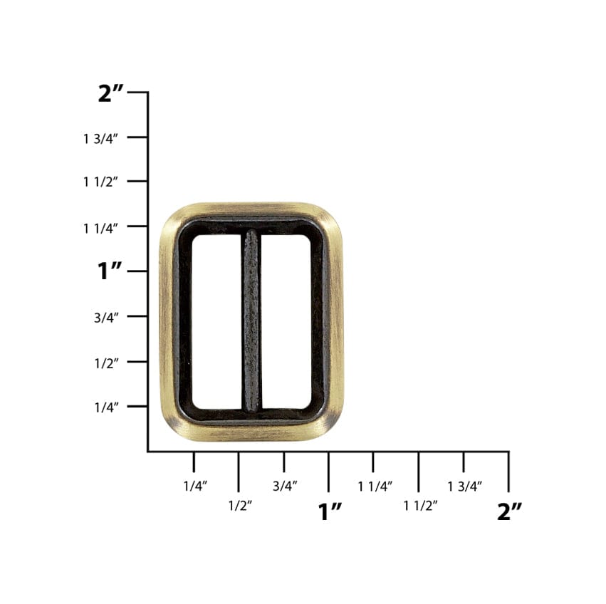 Ohio Travel Bag Rings & Slides 1" Antique Brass, Cast Beveled Rectangular Ring, Zinc Alloy, #P-2894-ANTB P-2894-ANTB
