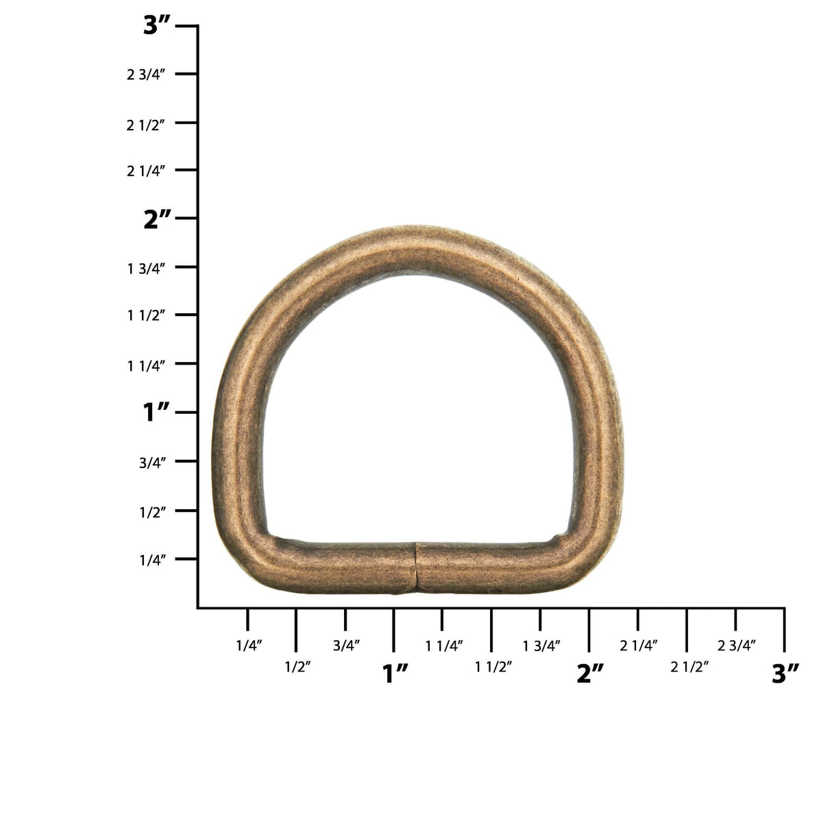 Ohio Travel Bag Rings & Slides 1" Antique Brass, Welded D Ring, Steel, #P-2139-ANTB P-2139-ANTB