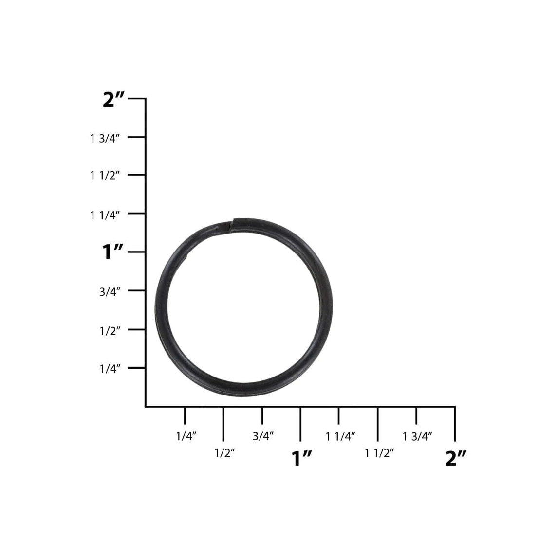 1" Matte Black, Split Key Ring, Steel