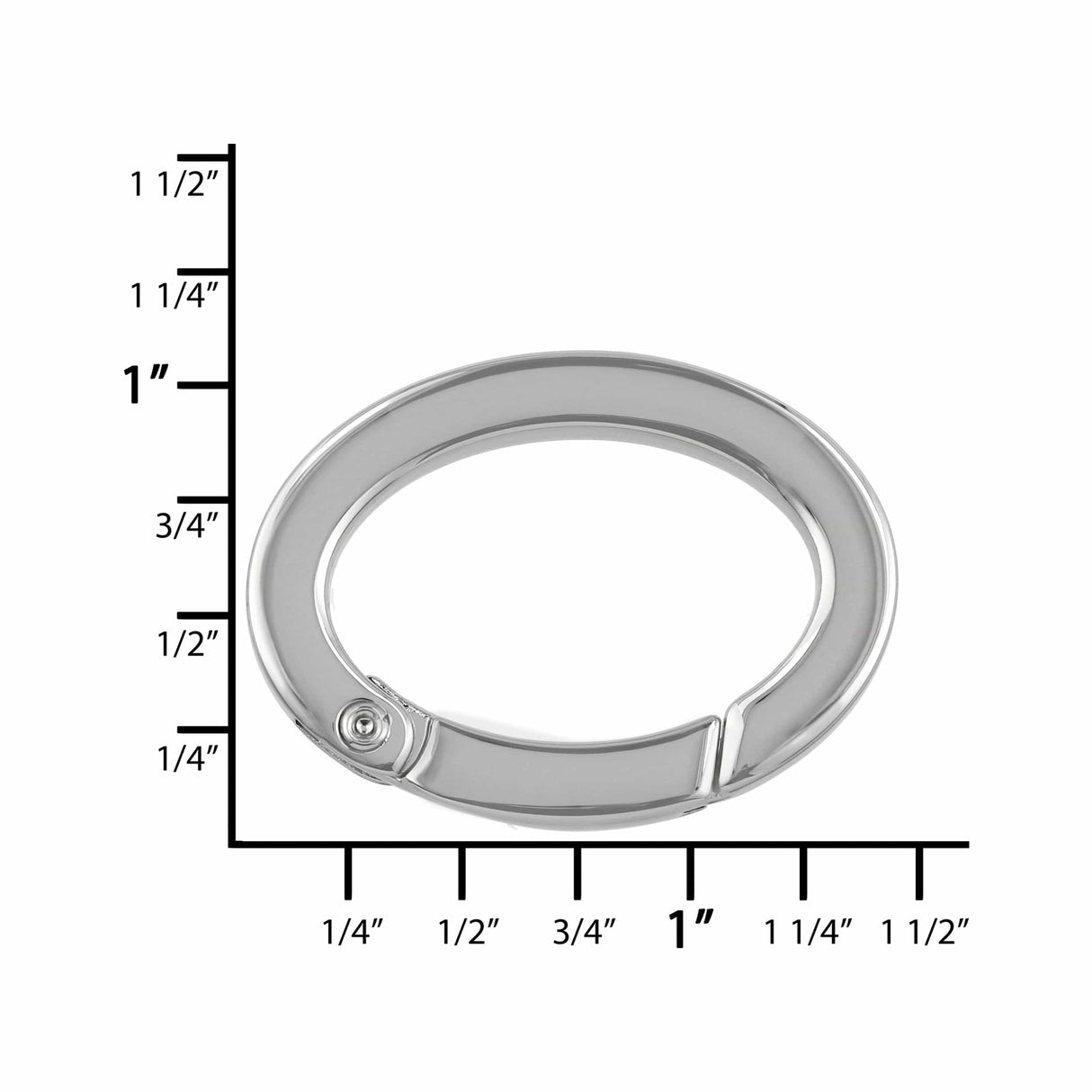 Ohio Travel Bag Rings & Slides 1" Shiny Nickel, Spring Gate Oval Ring, Zinc Alloy, #P-2785-NIC P-2785-NIC