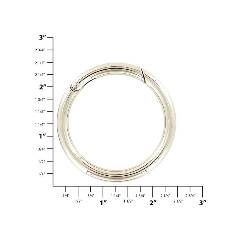 Ohio Travel Bag Rings & Slides 2" Nickel, Spring Gate Round Ring, Zinc Alloy, #P-2732-NIC P-2732-NIC