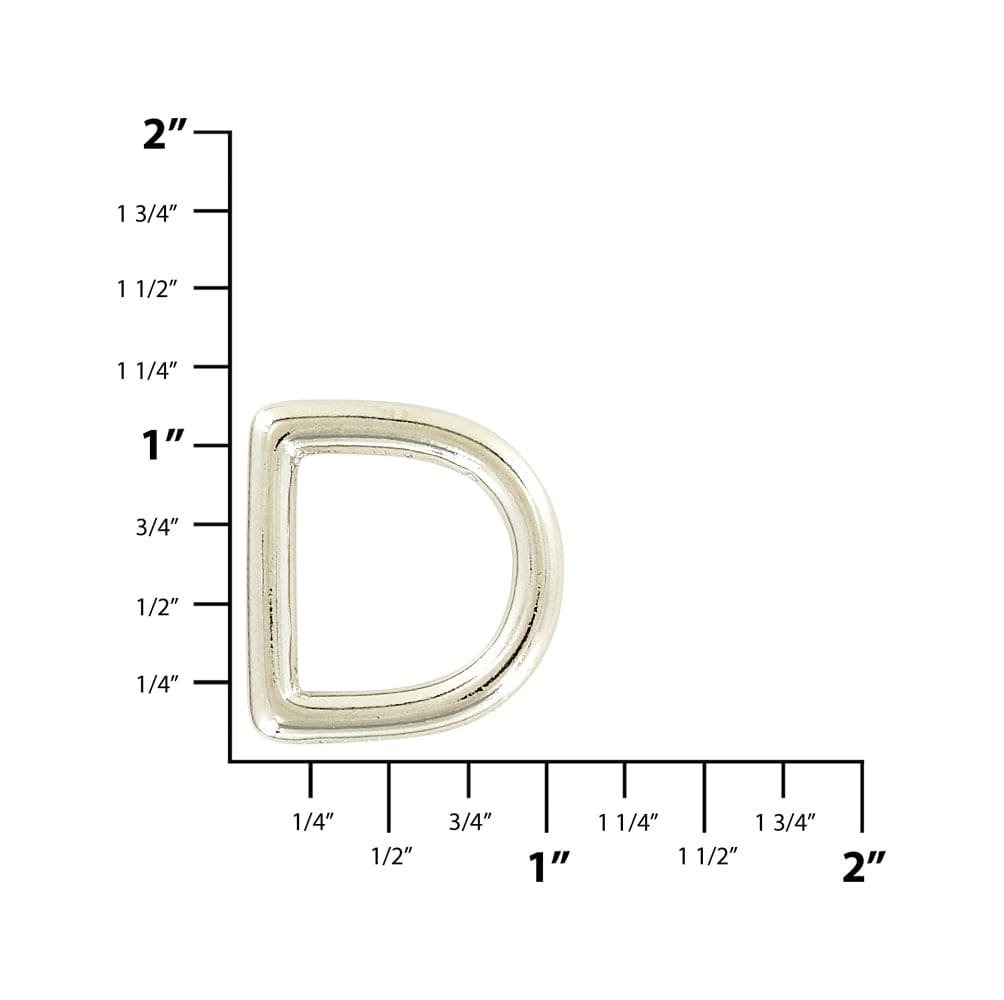Ohio Travel Bag Rings & Slides 3/4" Shiny Nickel, Solid D Ring, Solid Brass, #P-1337-SBN P-1337-SBN