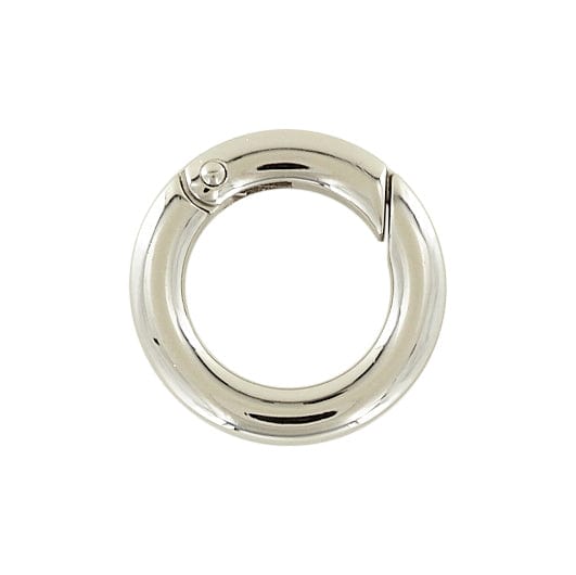 Ohio Travel Bag Rings & Slides 3/4" Shiny Nickel, Spring Gate Flat Round Ring, Zinc Alloy, #P-2733-NIC P-2733-NIC
