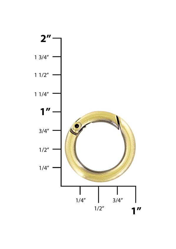 Ohio Travel Bag Rings & Slides 5/8" Antique Brass, Spring Gate Round Ring, Zinc Alloy-PK5, #P-2578-ANTB P-2578-ANTB