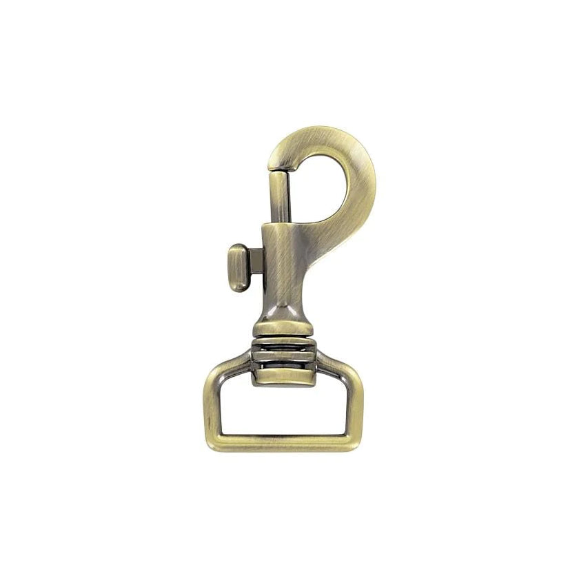 1" Antique Brass, Bolt Swivel Snap Hook Long Profile, Zinc Alloy