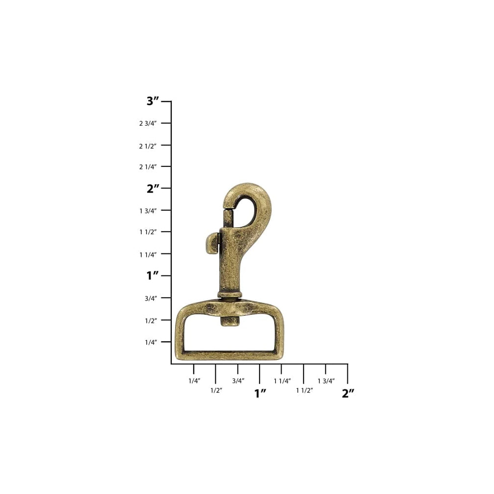 1" Antique Brass, Bolt Swivel Snap Hook Short Profile, Zinc Alloy