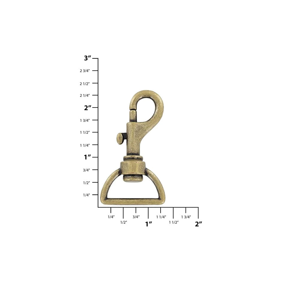 1" Antique Brass, Bolt Swivel Snap Hook Standard Profile, Zinc Alloy