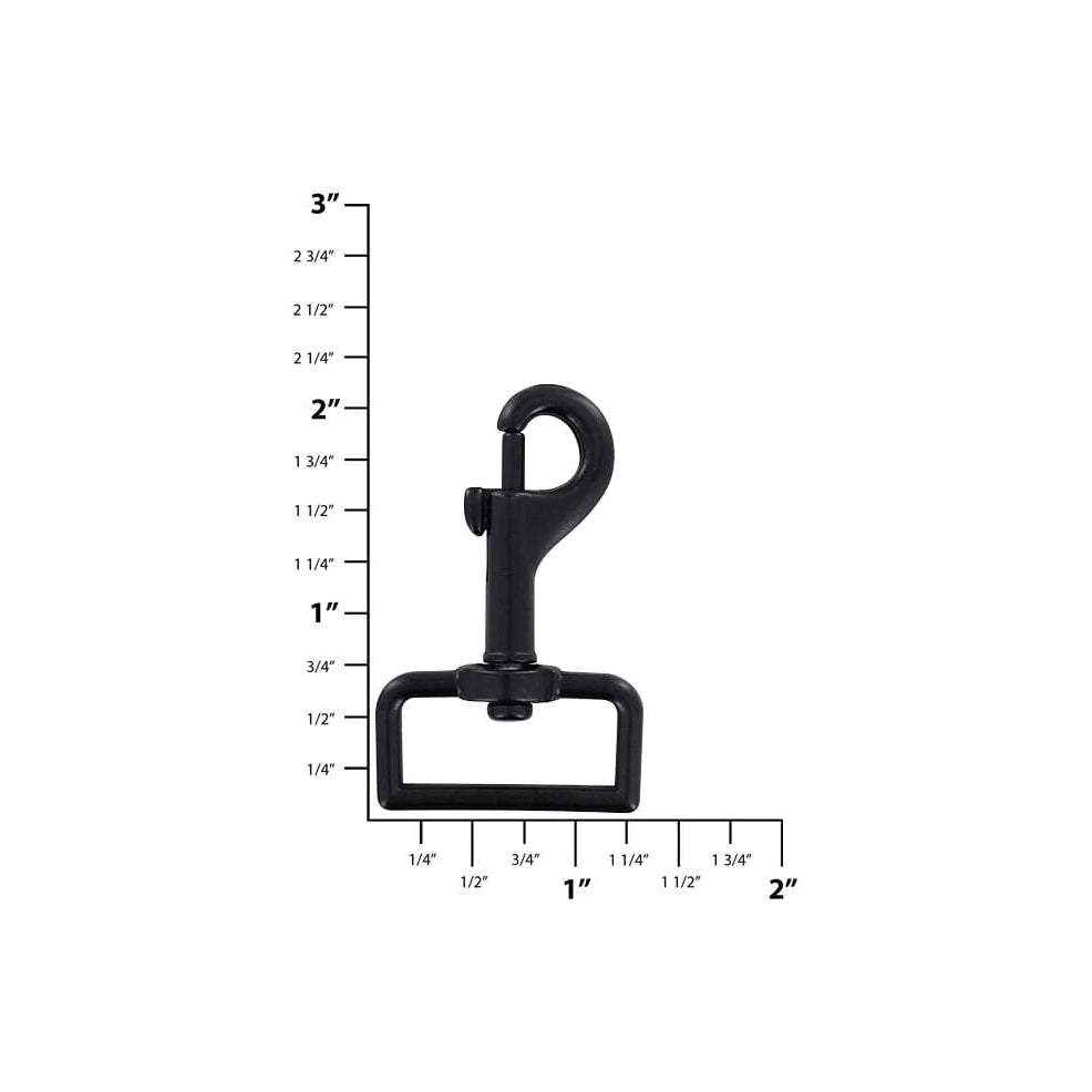 1" Matte Black, Rectangular 1 7/8" Bolt Swivel Snap Hook, Zinc Alloy