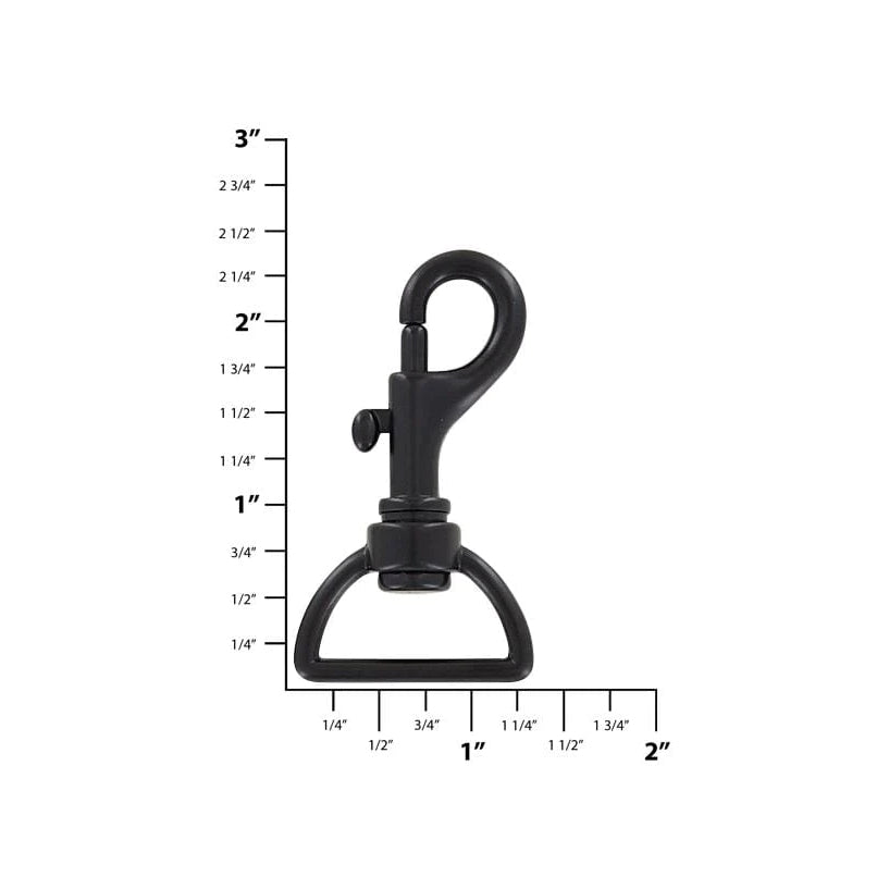 1" Matte Black, D-Ring 2 3/16" Bolt Swivel Snap Hook, Zinc Alloy