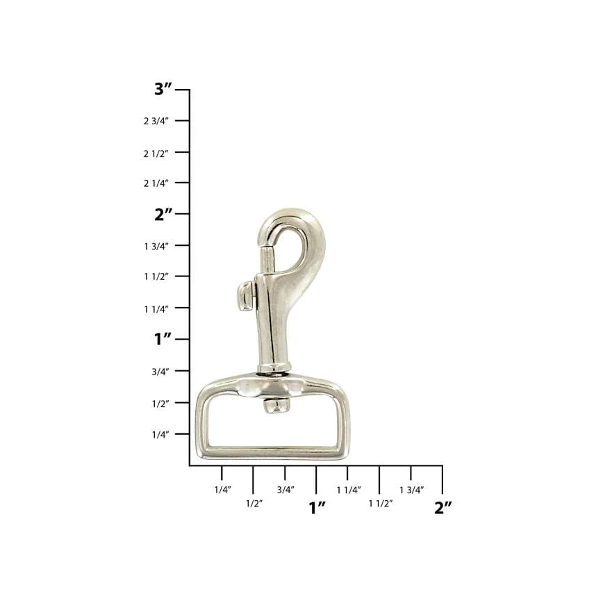 1" Nickel, Rectangular 2" Bolt Swivel Snap Hook, Zinc Alloy