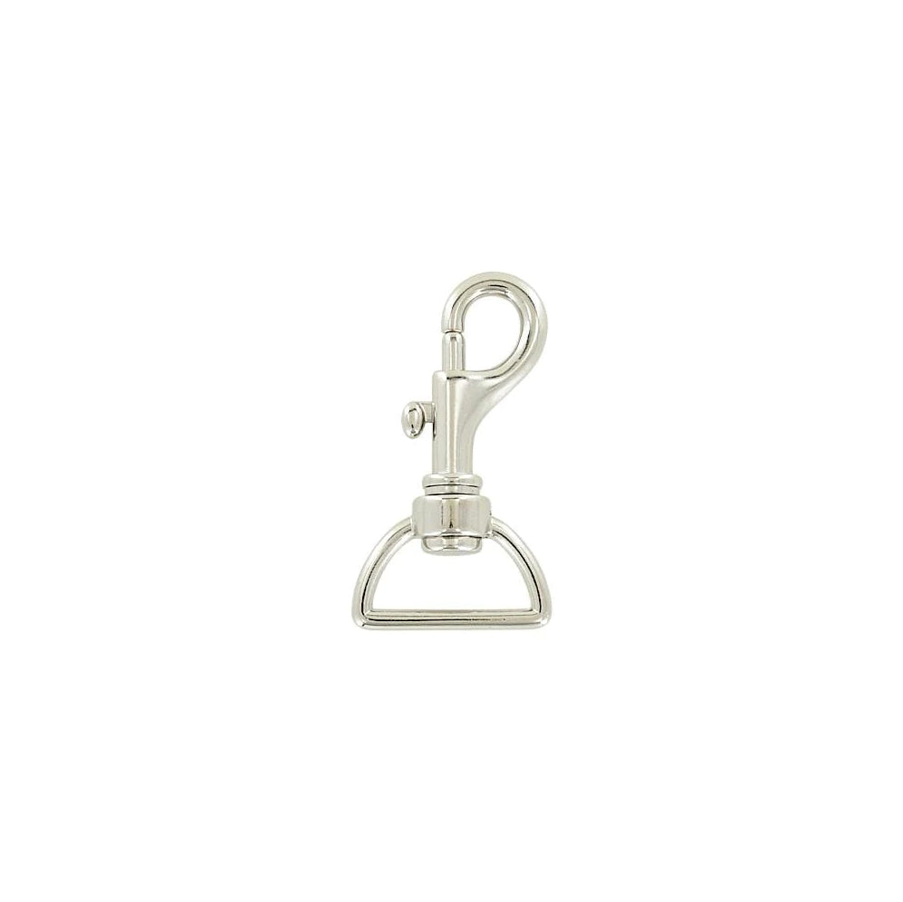 1" Nickel, D-Ring 2 3/16" Bolt Swivel Snap Hook, Zinc Alloy