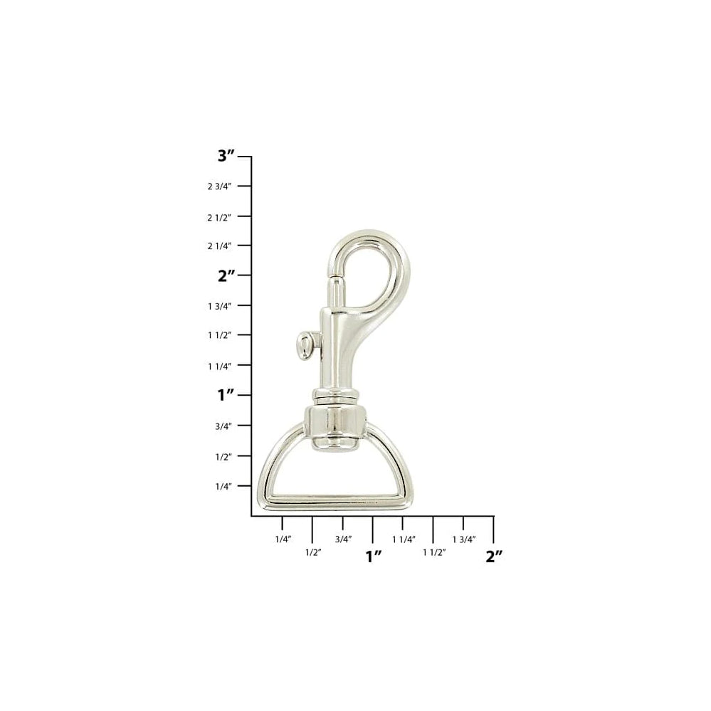 1" Nickel, D-Ring 2 3/16" Bolt Swivel Snap Hook, Zinc Alloy