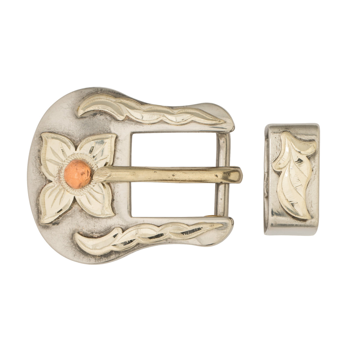 Floral Buckle and Loop Set, Stainless Steel, 5/8