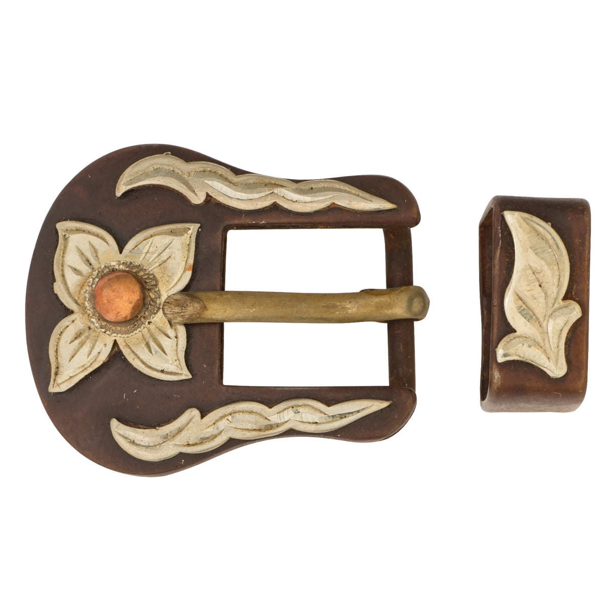 Floral Buckle and Loop Set, Brown Iron, 5/8"