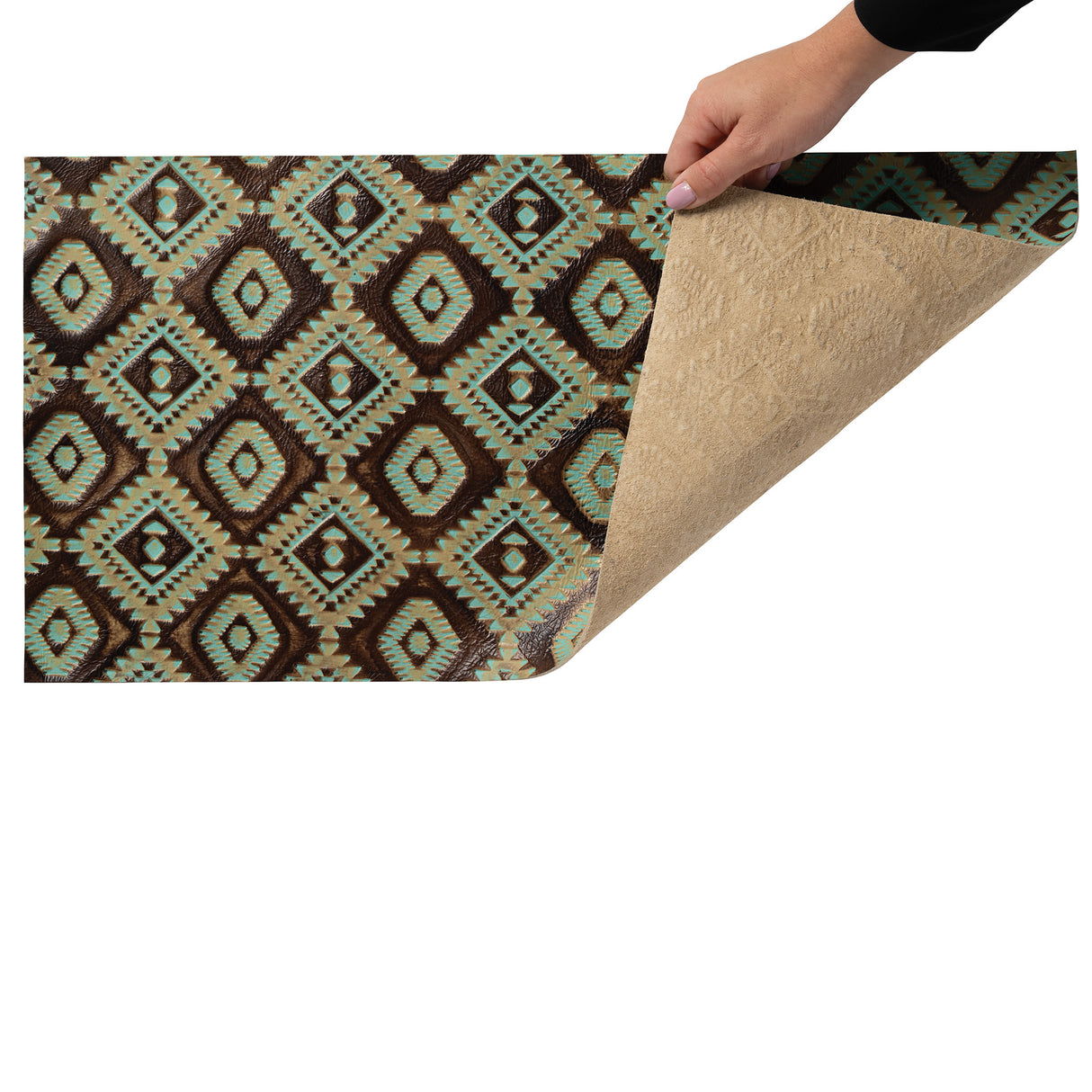 Embossed Leather, 2/3 oz., Aztec Turquoise/Brown