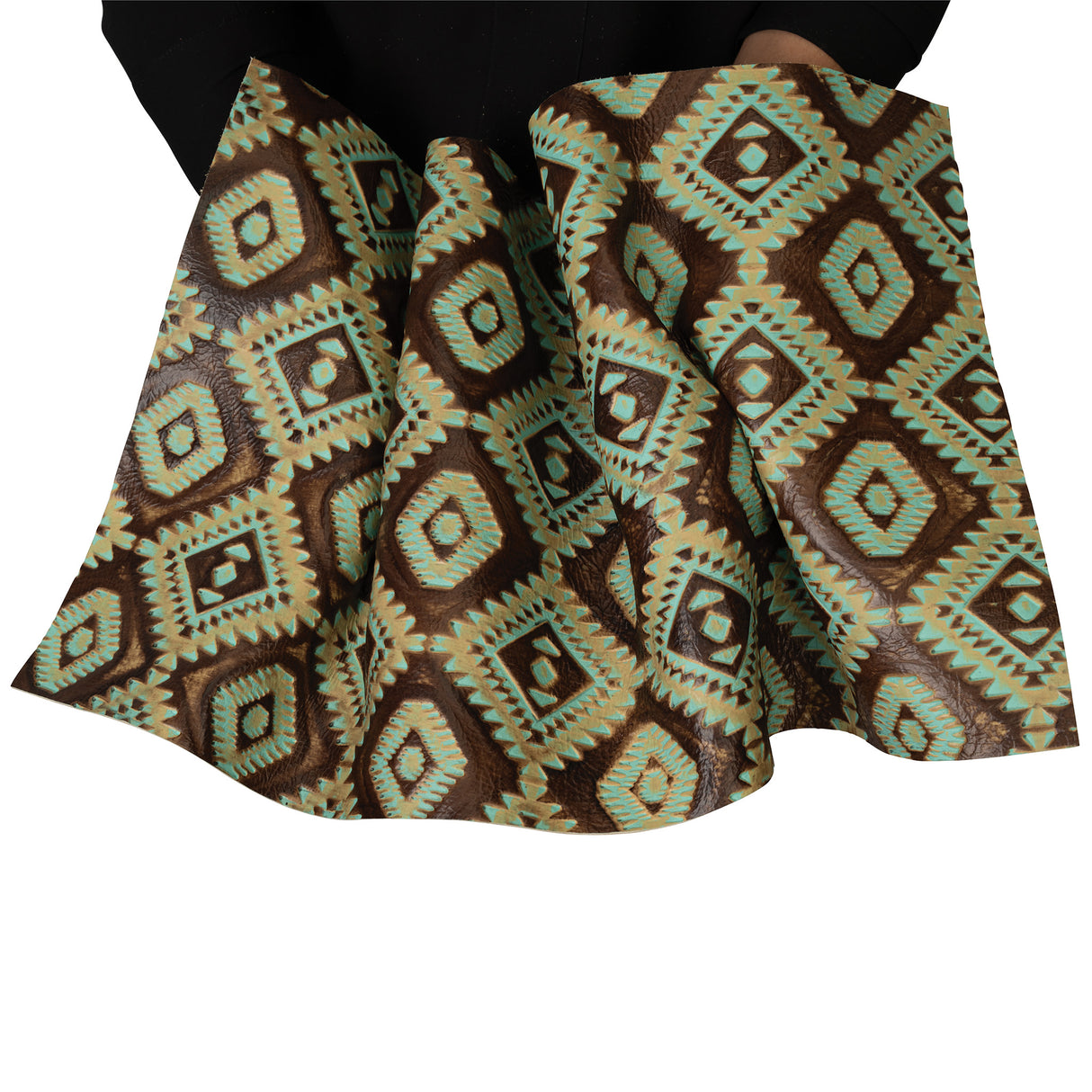Embossed Leather, 2/3 oz., Aztec Turquoise/Brown