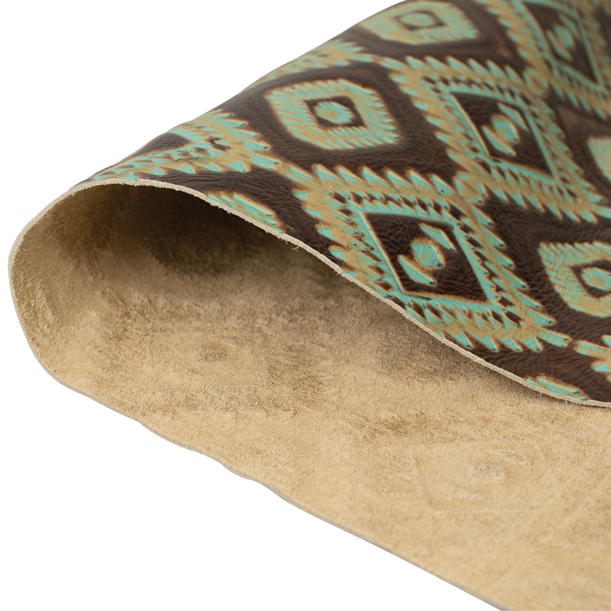 Embossed Leather, 2/3 oz., Aztec Turquoise/Brown - Weaver Leather