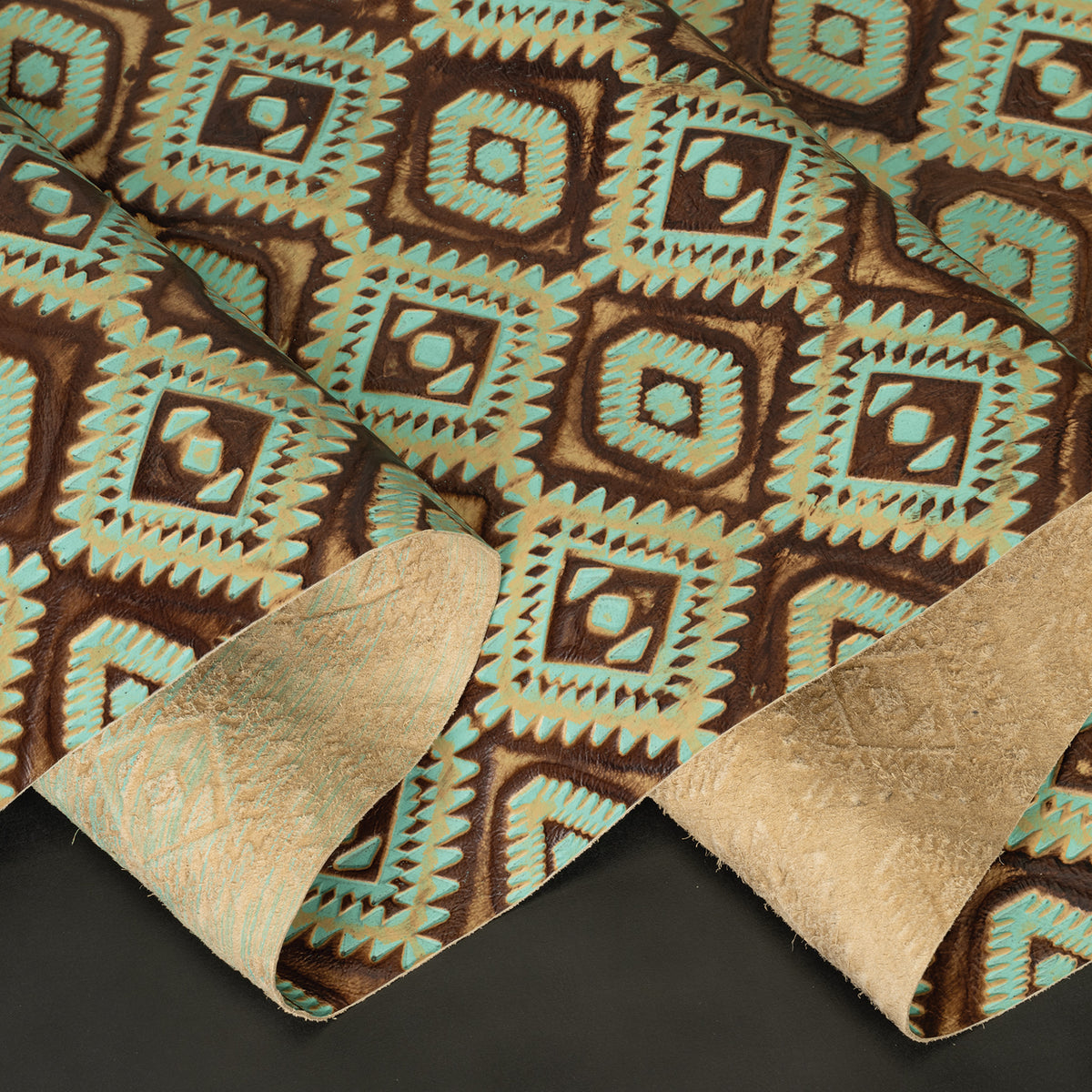 Aztec Turquoise Color Embossed Leather, 2/3 oz., Aztec Turquoise/Brown – Weaver Leather Supply
