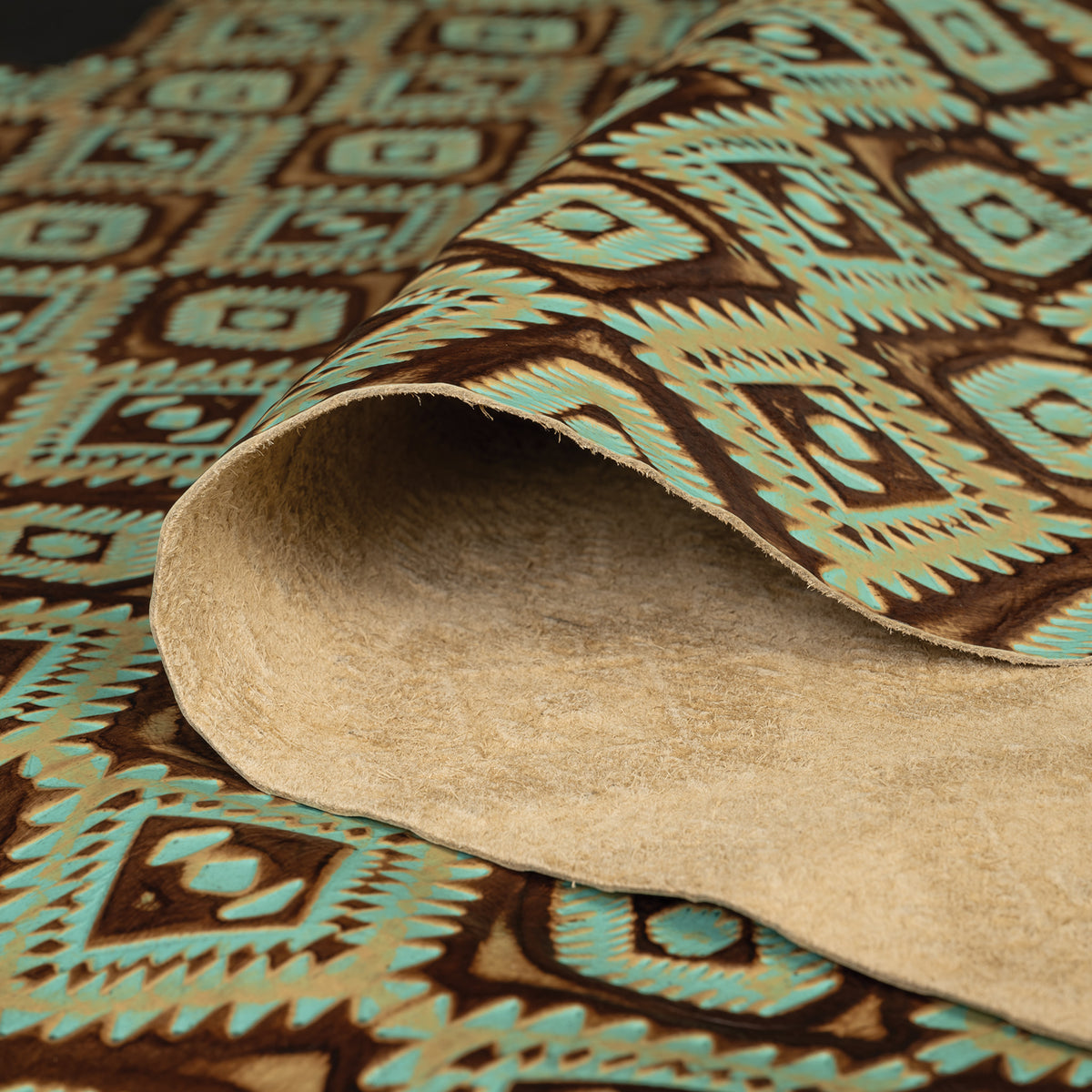 Aztec Turquoise Color Embossed Leather, 2/3 oz., Aztec Turquoise/Brown – Weaver Leather Supply