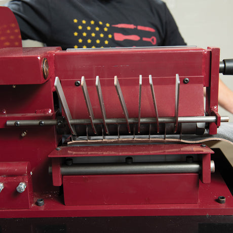 Master Tool Hand-Operated Strap Cutter, in use back, up close
