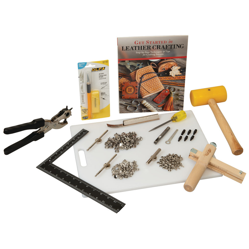 Leather Working Tools Kit, Leathercraft Kit Include Leather Tool Holder,  Leather Rivets and Snaps Set, Leather Stamping Tools, Leather Crafting Tools