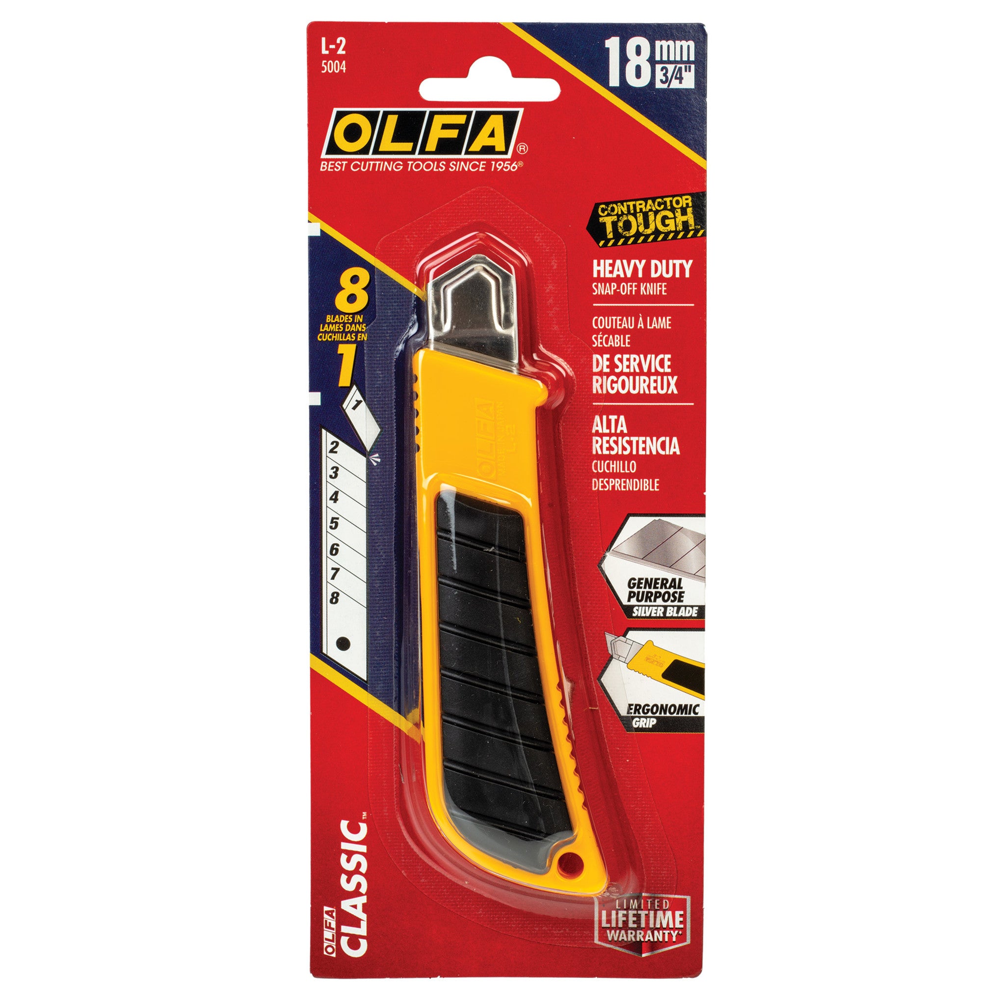 Olfa® 18mm L-2 Classic Heavy-Duty Utility Knife w/ Rubber Inset
