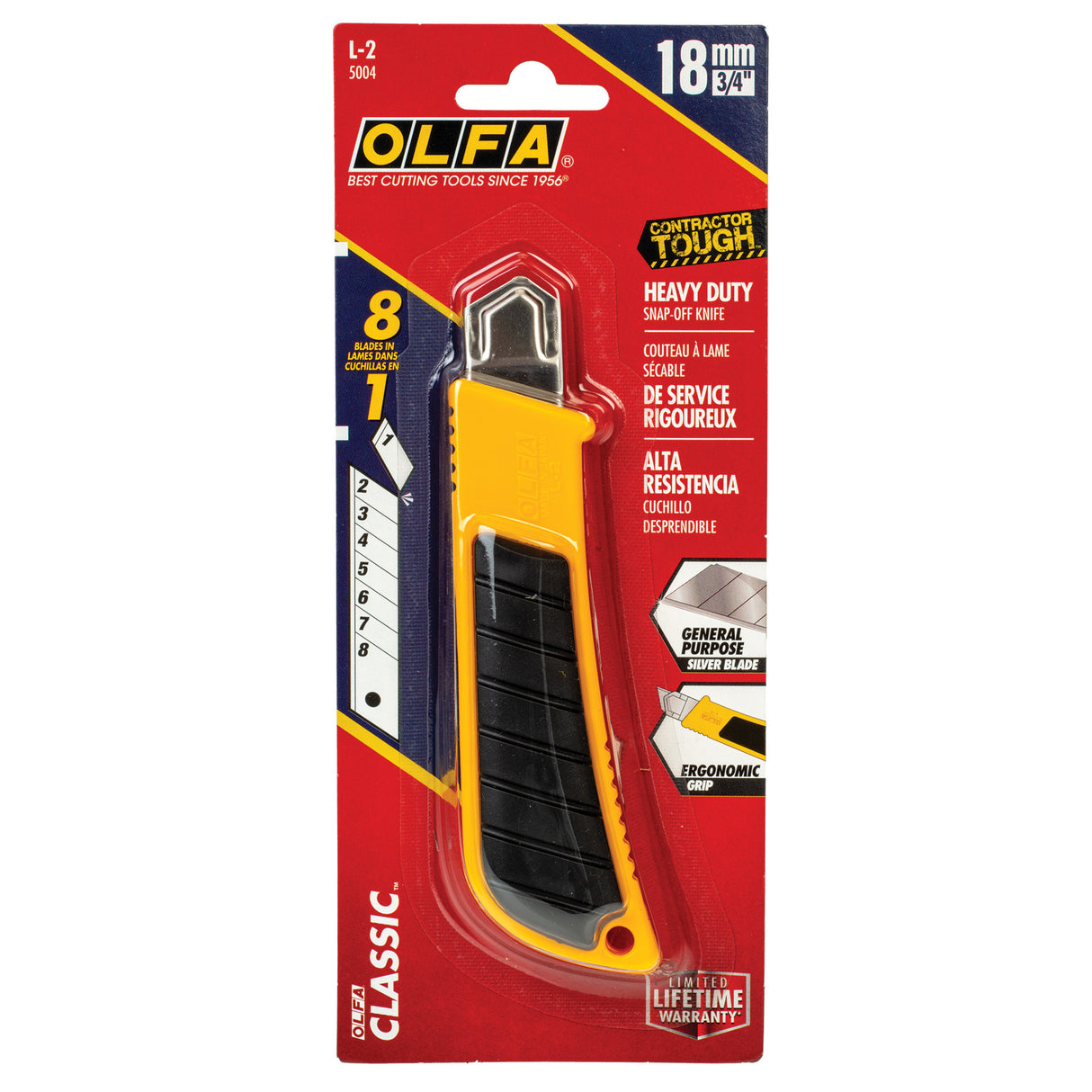Olfa® 18mm L-2 Classic Heavy-Duty Utility Knife with Rubber Inset