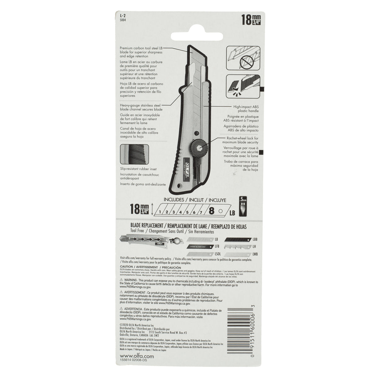 Olfa® 18mm L-2 Classic Heavy-Duty Utility Knife with Rubber Inset