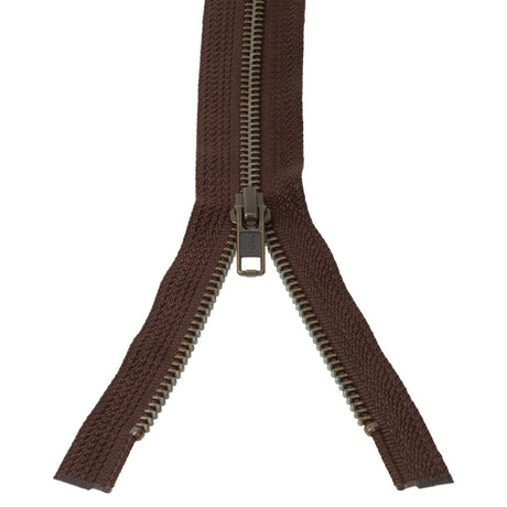 #5 Metal, Brown, 30" YKK Separating Bomber Jacket Zipper with Antique Brass Teeth