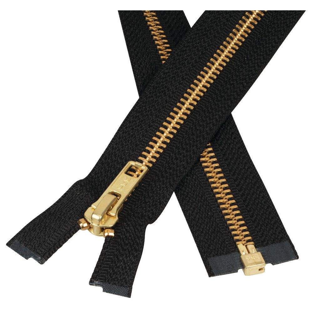 #5 Metal, Black, 24 YKK Separating Jacket Zipper with Brass Teeth,  #6JK-24-BLK