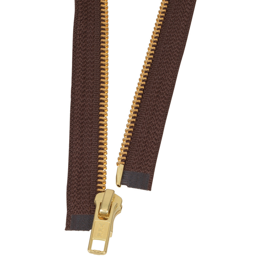#5 Metal, Brown, 30 YKK Separating Jacket Zipper with Brass Teeth, #6JK-30-BRO