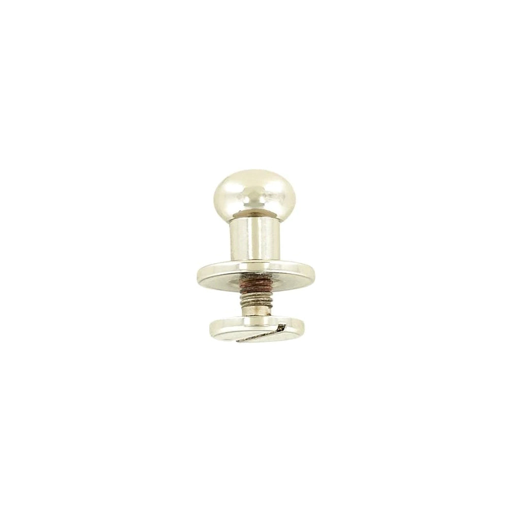 10mm, Nickel, Round Top Collar Button Stud with Screw, Solid Brass - PK5, #P-2509-SBN
