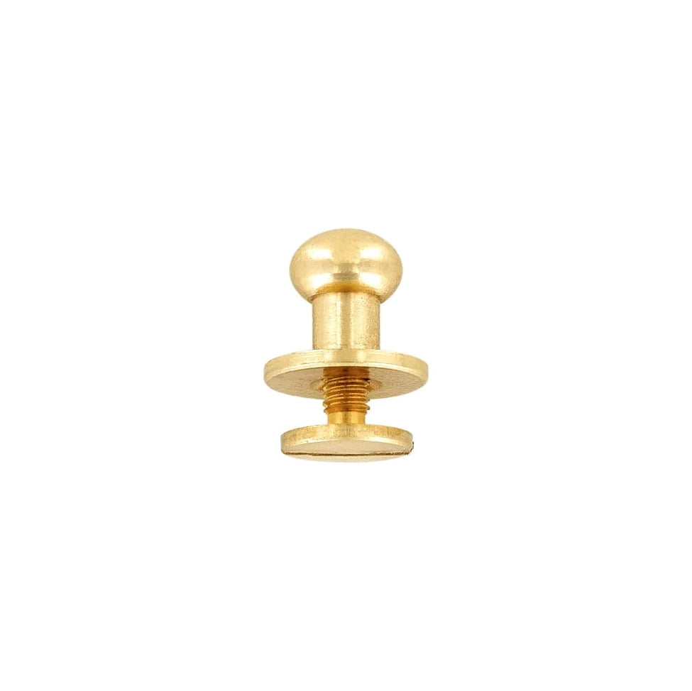 10mm, Brass, Round Top Collar Button Stud with Screw, Solid Brass - PK5, #P-2509-SB