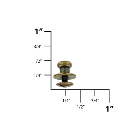 10mm, Antique Brass, Flat Top Collar Button Stud with Screw, Solid Brass - PK5, #P-287-SM-ANTB